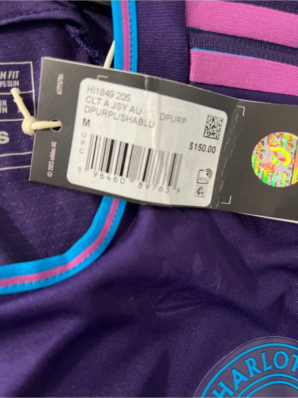 adidas Charlotte FC Purple Jersey with Pink Stripes and Blue Accents